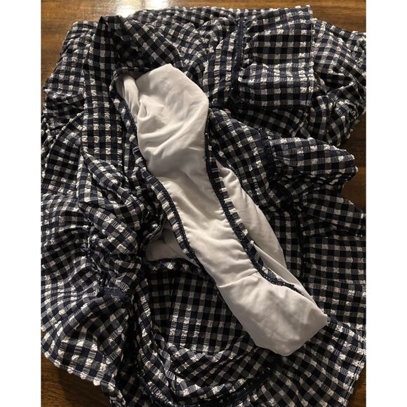 J Crew Women's 16 Swimsuit Dress One Piece Strapless Ruched Bandeau Gingham - Picture 6 of 13